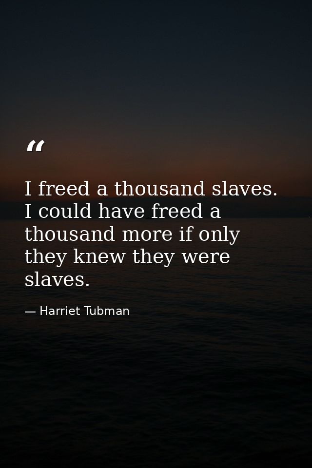 I freed a thousand slaves. I could have freed a thousand more if only they knew they were slaves. — Harriet Tubman