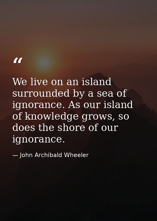 We live on an island surrounded by a sea of ignorance. As our island of knowledge grows, so does the shore of our ignora — John Archibald Wheeler