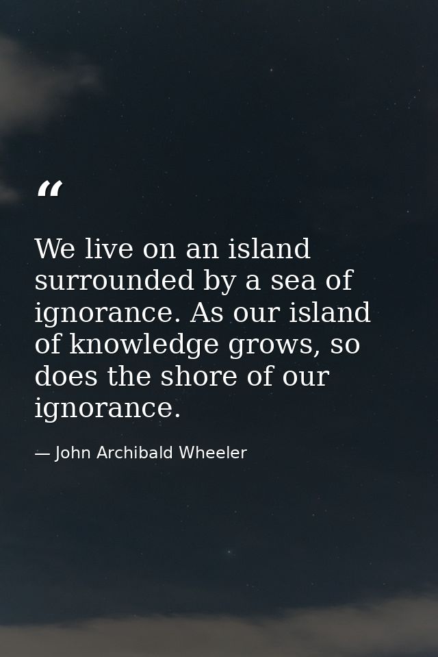 We live on an island surrounded by a sea of ignorance. As our island of knowledge grows, so does the shore of our ignora — John Archibald Wheeler