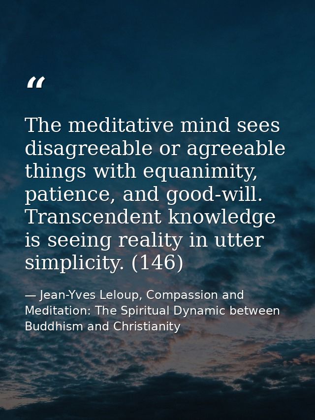 The meditative mind sees disagreeable or agreeable things with equanimity, patience, and good-will. Transcendent knowled — Jean-Yves Leloup, Compassion and Meditation: The Spiritual Dynamic between Buddhism and Christianity