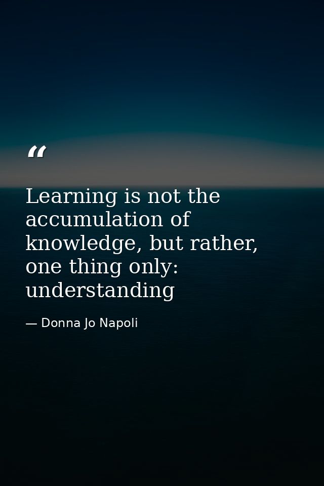Learning is not the accumulation of knowledge, but rather, one thing only: understanding — Donna Jo Napoli