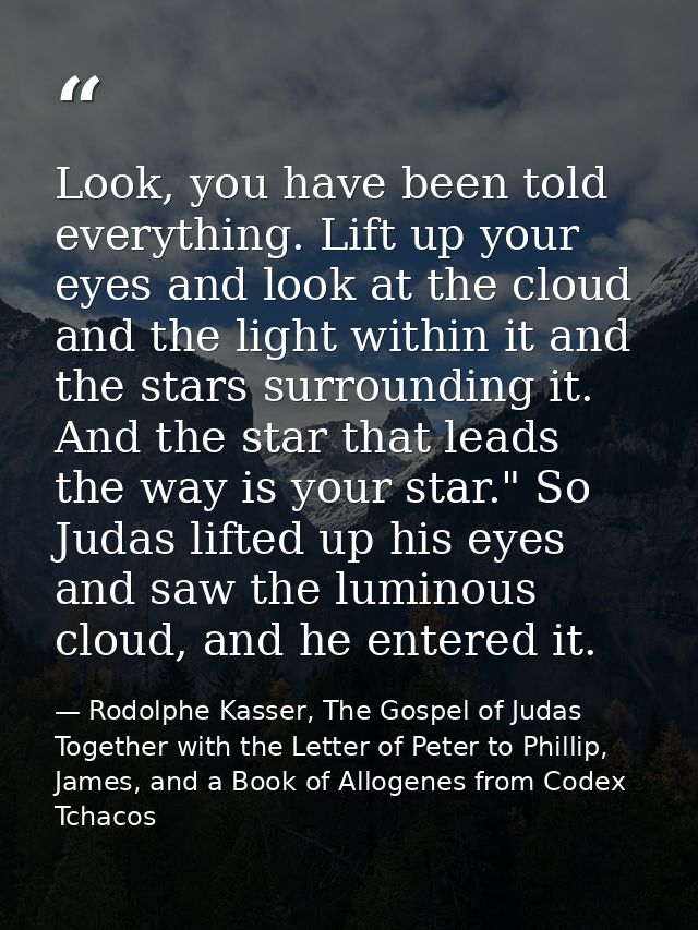 Look, you have been told everything. Lift up your eyes and look at the cloud and the light within it and the stars surro — Rodolphe Kasser, The Gospel of Judas Together with the Letter of Peter to Phillip, James, and a Book of Allogenes from Codex Tchacos
