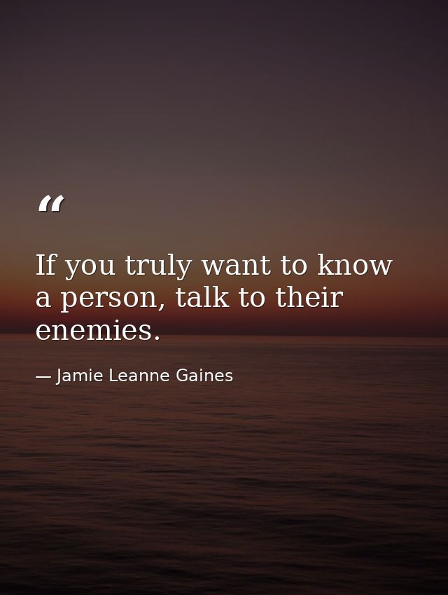 If you truly want to know a person, talk to their enemies. — Jamie Leanne Gaines