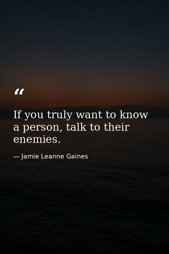 If you truly want to know a person, talk to their enemies. — Jamie Leanne Gaines