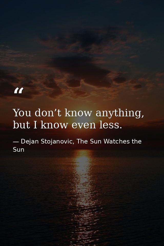 You don’t know anything, but I know even less. — Dejan Stojanovic, The Sun Watches the Sun
