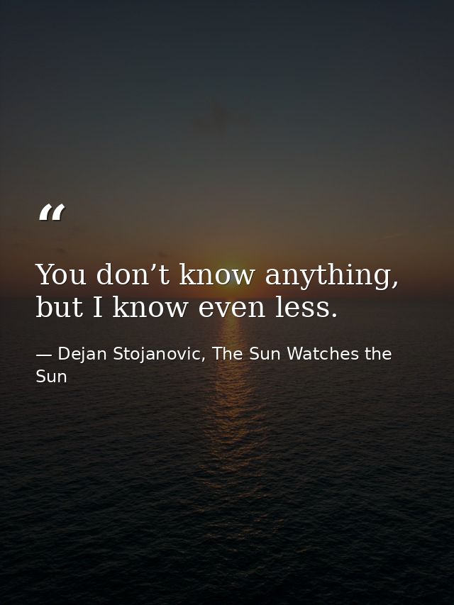 You don’t know anything, but I know even less. — Dejan Stojanovic, The Sun Watches the Sun