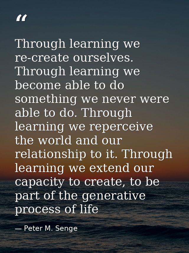 Through learning we re-create ourselves. Through learning we become able to do something we never were able to do. Throu — Peter M. Senge