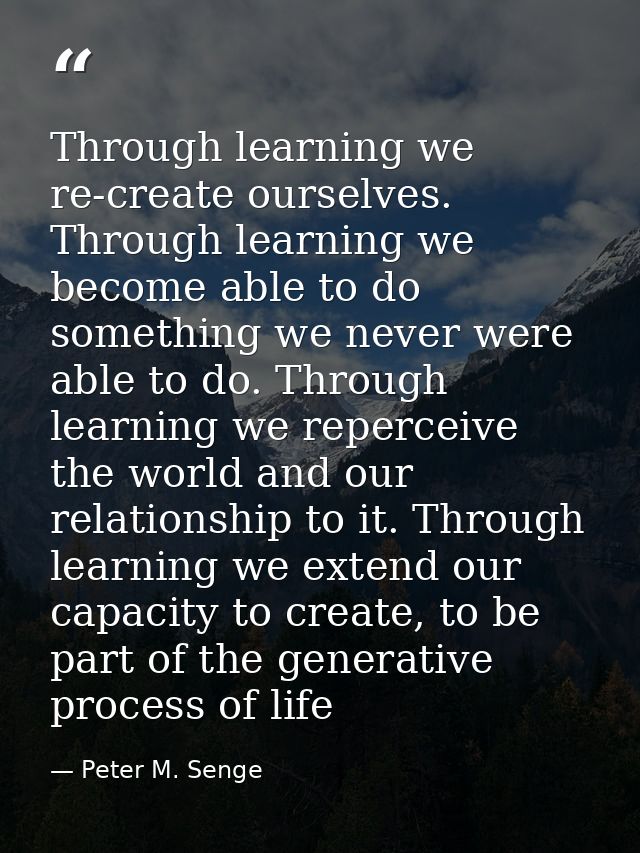 Through learning we re-create ourselves. Through learning we become able to do something we never were able to do. Throu — Peter M. Senge