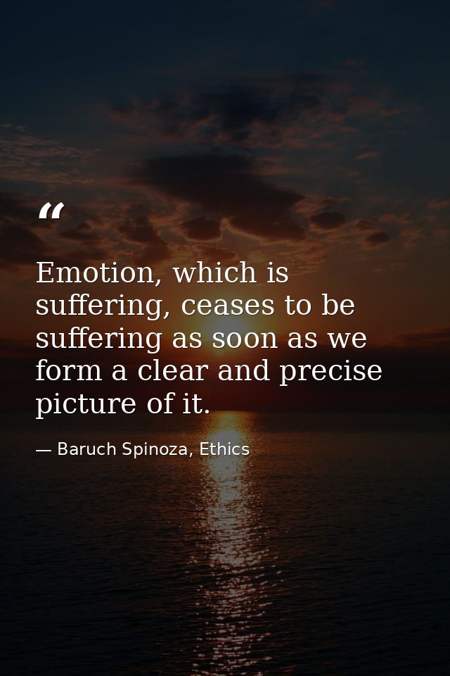 Emotion, which is suffering, ceases to be suffering as soon as we form a clear and precise picture of it. — Baruch Spinoza, Ethics