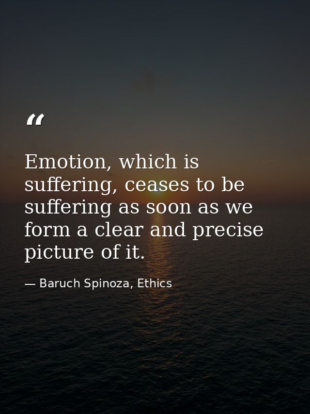 Emotion, which is suffering, ceases to be suffering as soon as we form a clear and precise picture of it. — Baruch Spinoza, Ethics
