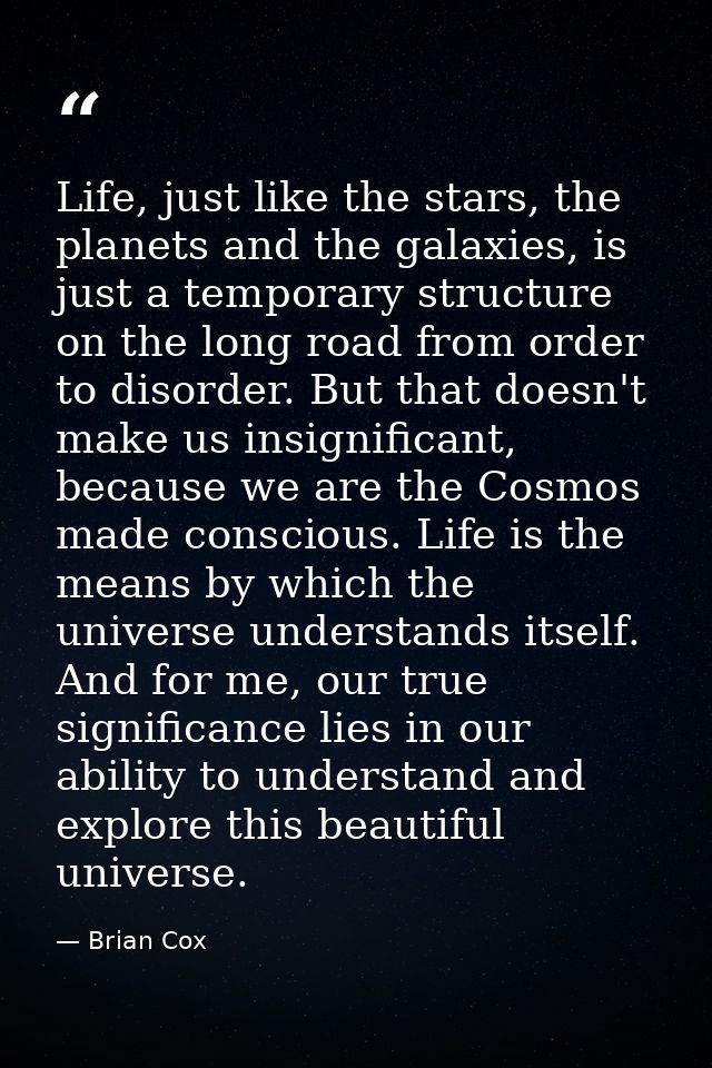 Life, just like the stars, the planets and the galaxies, is just a temporary structure on the long road from order to di — Brian Cox