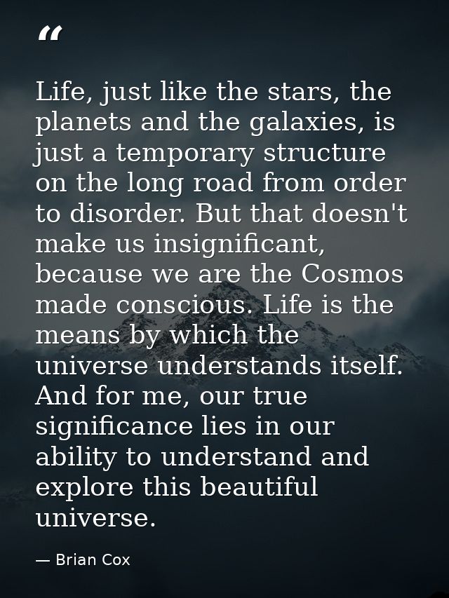 Life, just like the stars, the planets and the galaxies, is just a temporary structure on the long road from order to di — Brian Cox