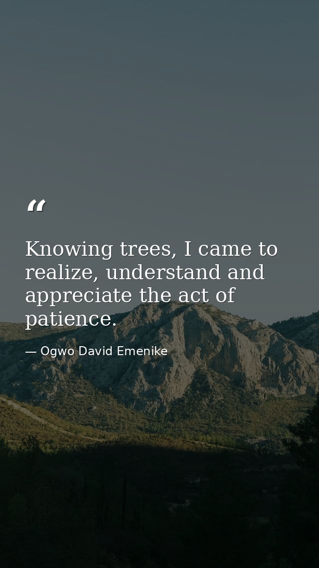 Knowing trees, I came to realize, understand and appreciate the act of patience. — Ogwo David Emenike