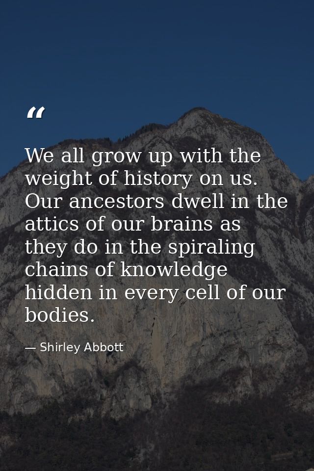 We all grow up with the weight of history on us. Our ancestors dwell in the attics of our brains as they do in the spira — Shirley Abbott