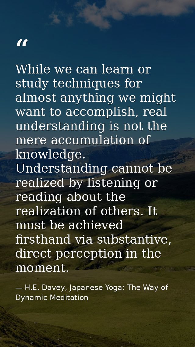 While we can learn or study techniques for almost anything we might want to accomplish, real understanding is not the me — H.E. Davey, Japanese Yoga: The Way of Dynamic Meditation
