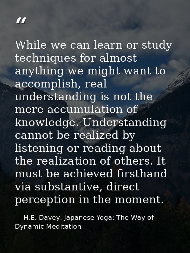 While we can learn or study techniques for almost anything we might want to accomplish, real understanding is not the me — H.E. Davey, Japanese Yoga: The Way of Dynamic Meditation
