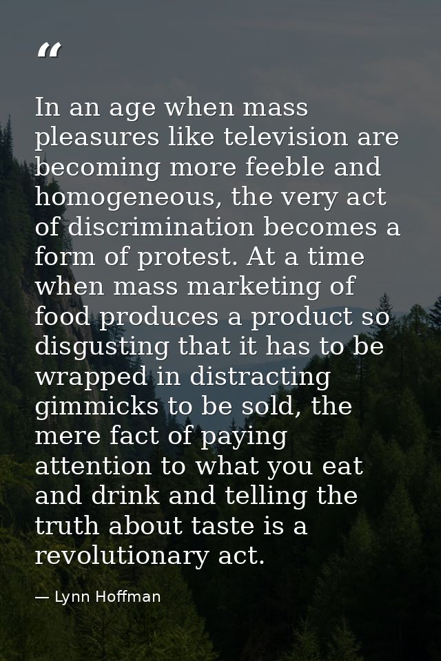 In an age when mass pleasures like television are becoming more feeble and homogeneous, the very act of discrimination b — Lynn Hoffman