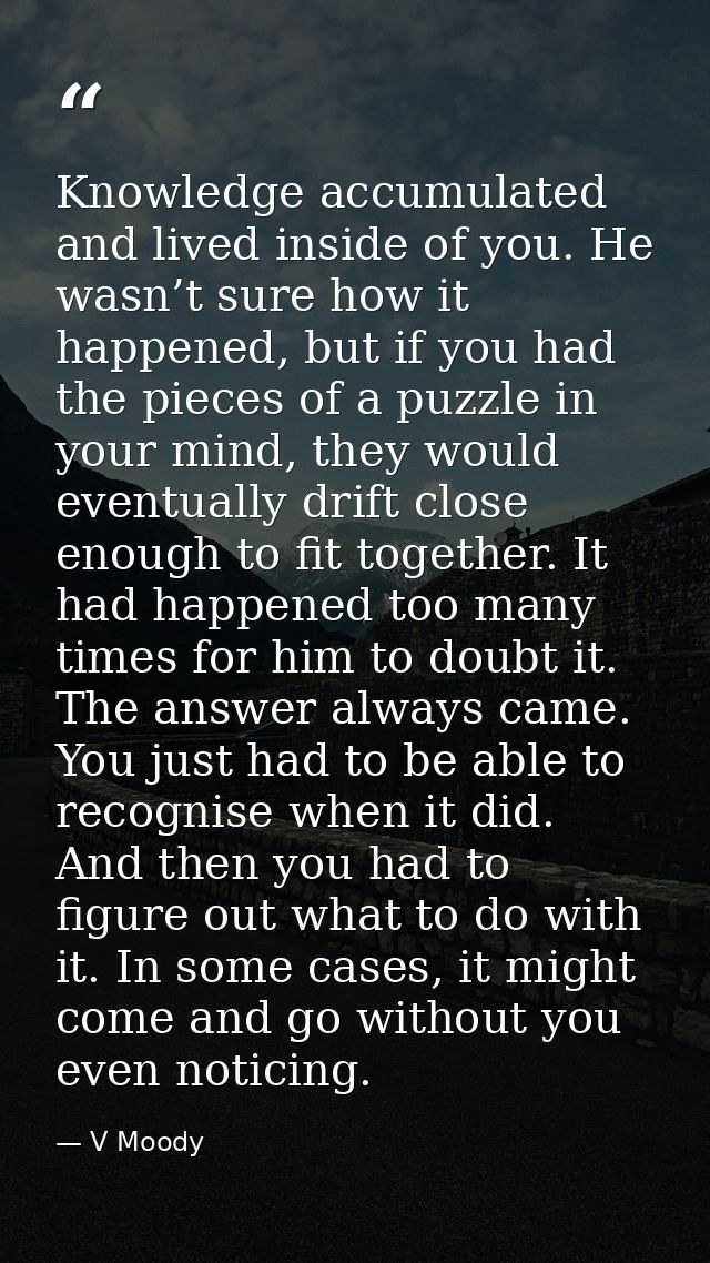 Knowledge accumulated and lived inside of you. He wasn’t sure how it happened, but if you had the pieces of a puzzle in  — V Moody