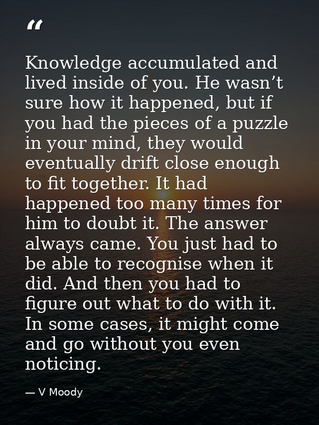 Knowledge accumulated and lived inside of you. He wasn’t sure how it happened, but if you had the pieces of a puzzle in  — V Moody