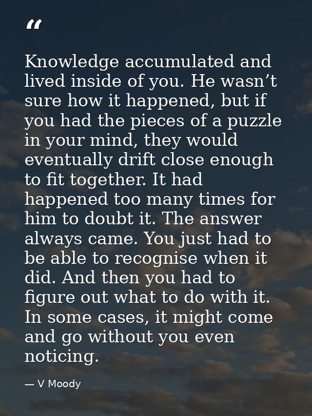 Knowledge accumulated and lived inside of you. He wasn’t sure how it happened, but if you had the pieces of a puzzle in  — V Moody