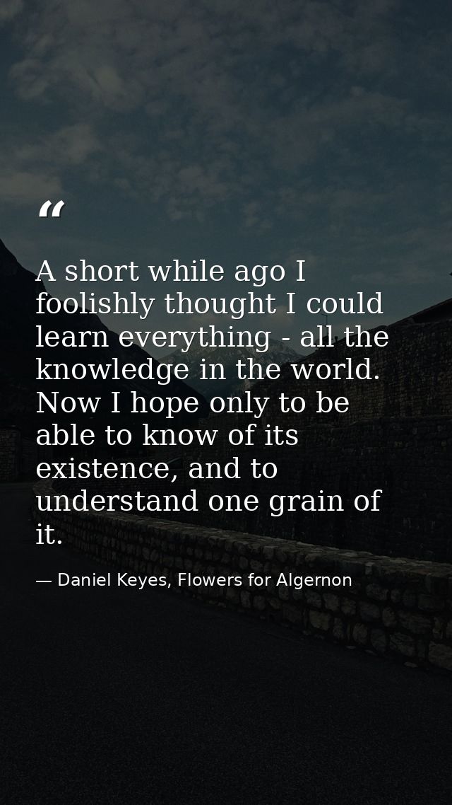 A short while ago I foolishly thought I could learn everything - all the knowledge in the world. Now I hope only to be a — Daniel Keyes, Flowers for Algernon