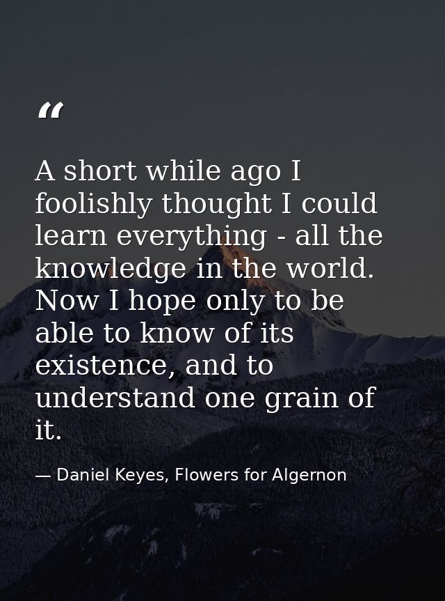 A short while ago I foolishly thought I could learn everything - all the knowledge in the world. Now I hope only to be a — Daniel Keyes, Flowers for Algernon