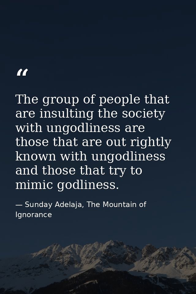 The group of people that are insulting the society with ungodliness are those that are out rightly known with ungodlines — Sunday Adelaja, The Mountain of Ignorance