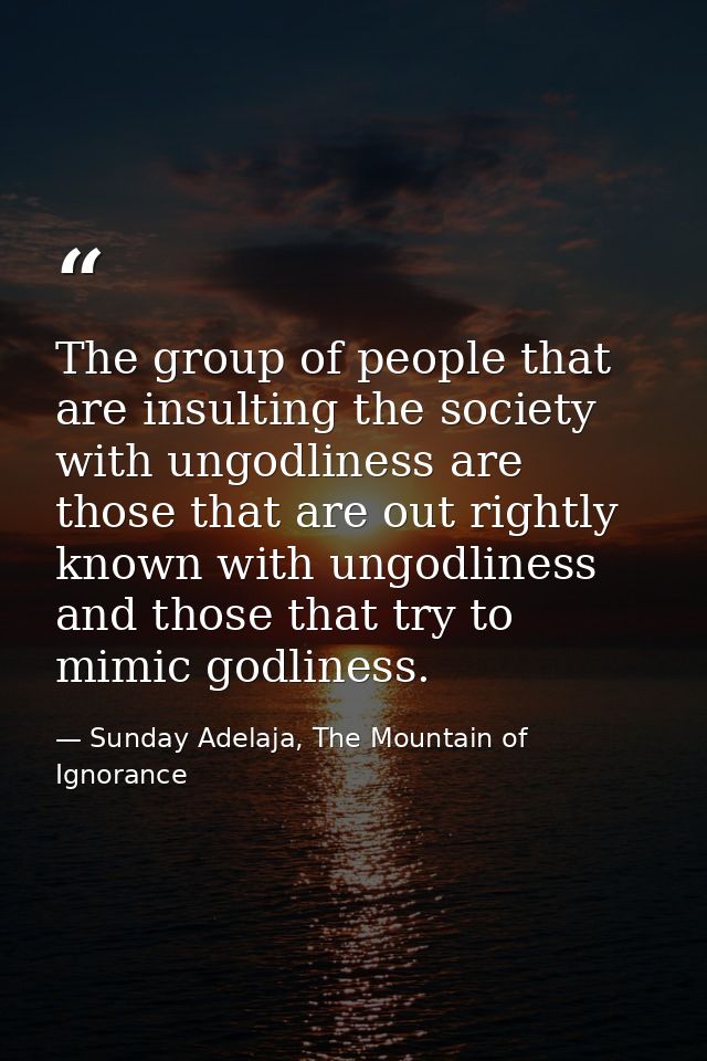 The group of people that are insulting the society with ungodliness are those that are out rightly known with ungodlines — Sunday Adelaja, The Mountain of Ignorance