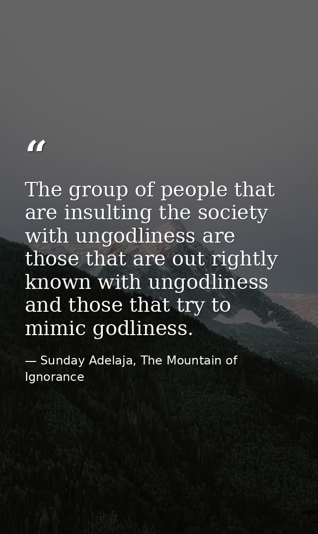 The group of people that are insulting the society with ungodliness are those that are out rightly known with ungodlines — Sunday Adelaja, The Mountain of Ignorance