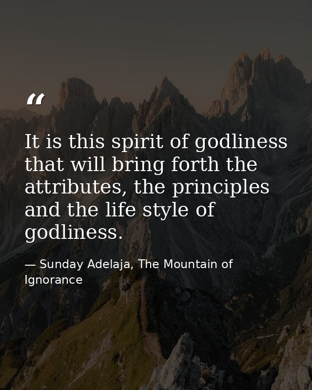 It is this spirit of godliness that will bring forth the attributes, the principles and the life style of godliness. — Sunday Adelaja, The Mountain of Ignorance