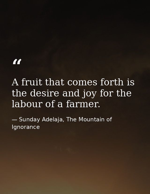 A fruit that comes forth is the desire and joy for the labour of a farmer. — Sunday Adelaja, The Mountain of Ignorance