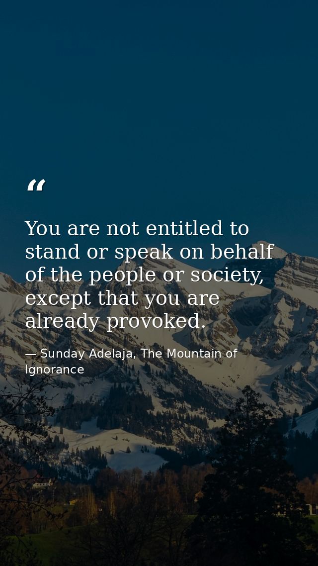 You are not entitled to stand or speak on behalf of the people or society, except that you are already provoked. — Sunday Adelaja, The Mountain of Ignorance