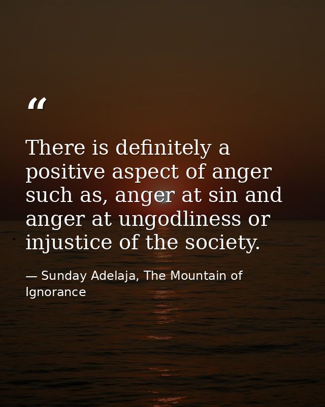 There is definitely a positive aspect of anger such as, anger at sin and anger at ungodliness or injustice of the societ — Sunday Adelaja, The Mountain of Ignorance