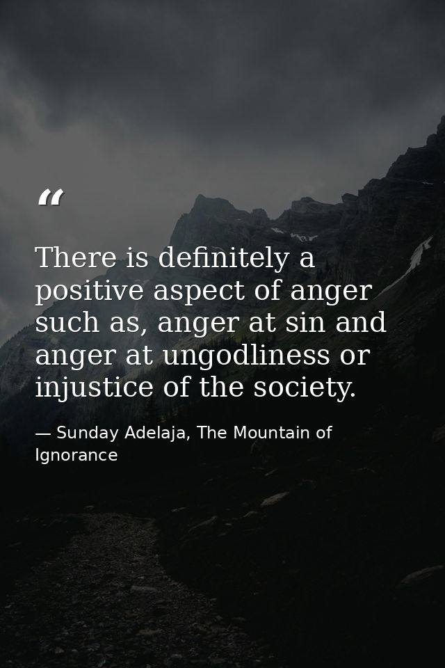There is definitely a positive aspect of anger such as, anger at sin and anger at ungodliness or injustice of the societ — Sunday Adelaja, The Mountain of Ignorance