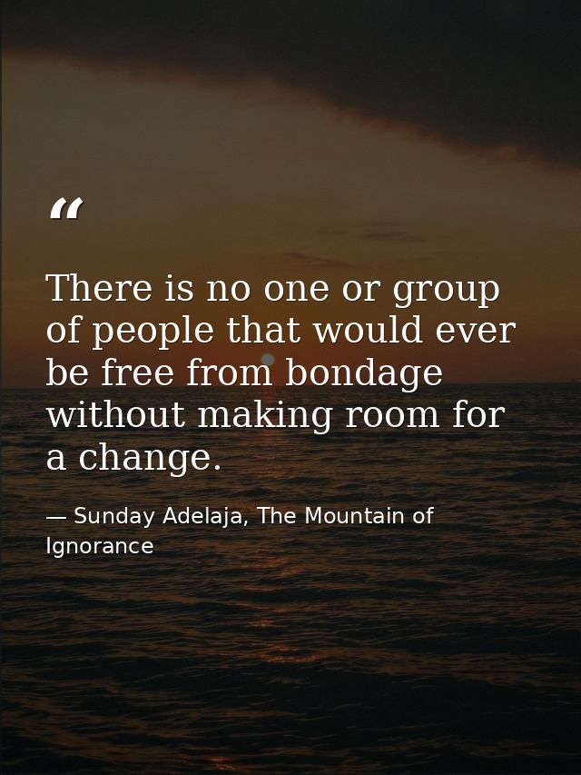 There is no one or group of people that would ever be free from bondage without making room for a change. — Sunday Adelaja, The Mountain of Ignorance
