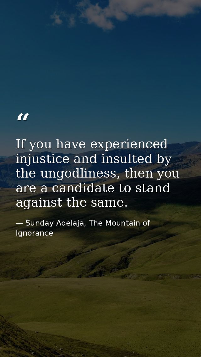 If you have experienced injustice and insulted by the ungodliness, then you are a candidate to stand against the same. — Sunday Adelaja, The Mountain of Ignorance