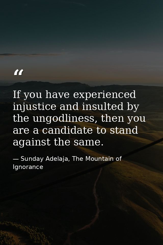 If you have experienced injustice and insulted by the ungodliness, then you are a candidate to stand against the same. — Sunday Adelaja, The Mountain of Ignorance