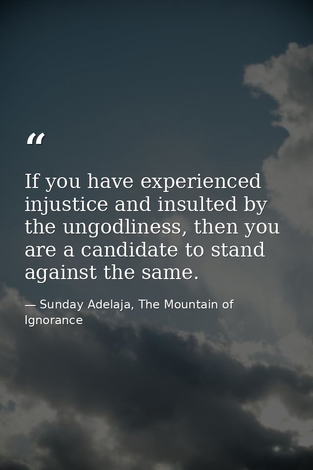 If you have experienced injustice and insulted by the ungodliness, then you are a candidate to stand against the same. — Sunday Adelaja, The Mountain of Ignorance