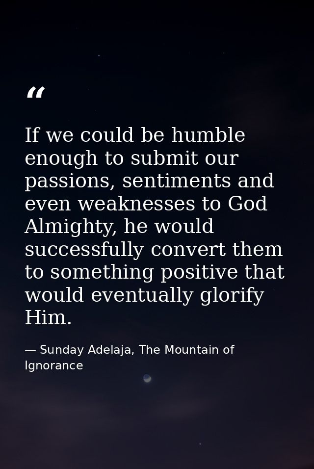 If we could be humble enough to submit our passions, sentiments and even weaknesses to God Almighty, he would successful — Sunday Adelaja, The Mountain of Ignorance