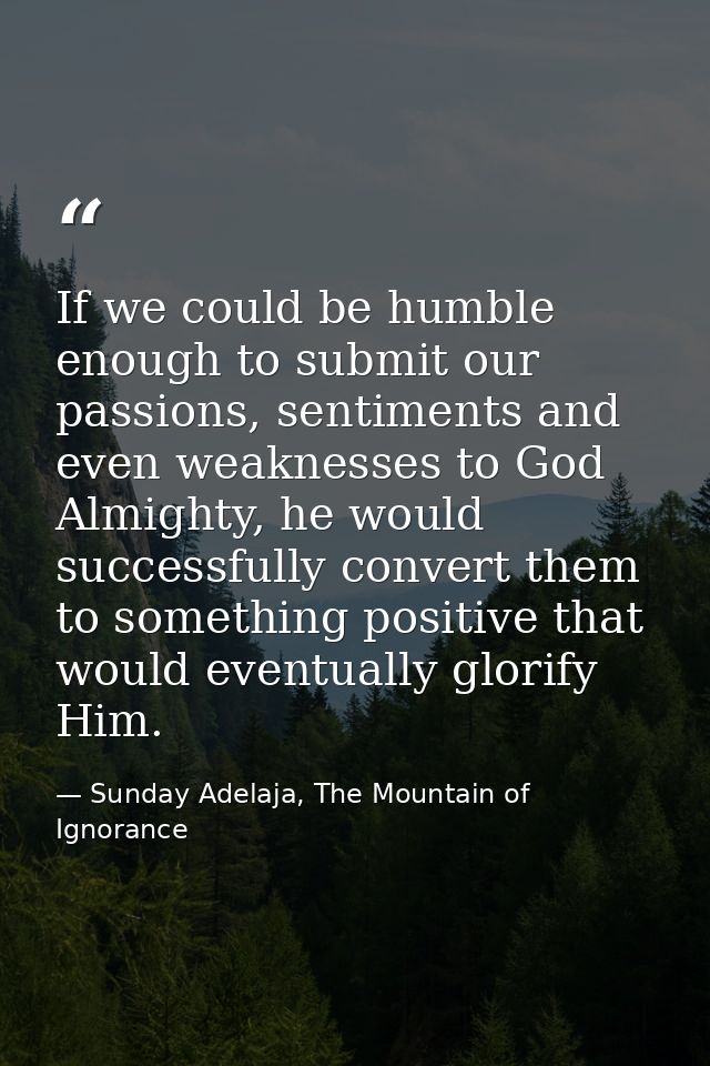 If we could be humble enough to submit our passions, sentiments and even weaknesses to God Almighty, he would successful — Sunday Adelaja, The Mountain of Ignorance