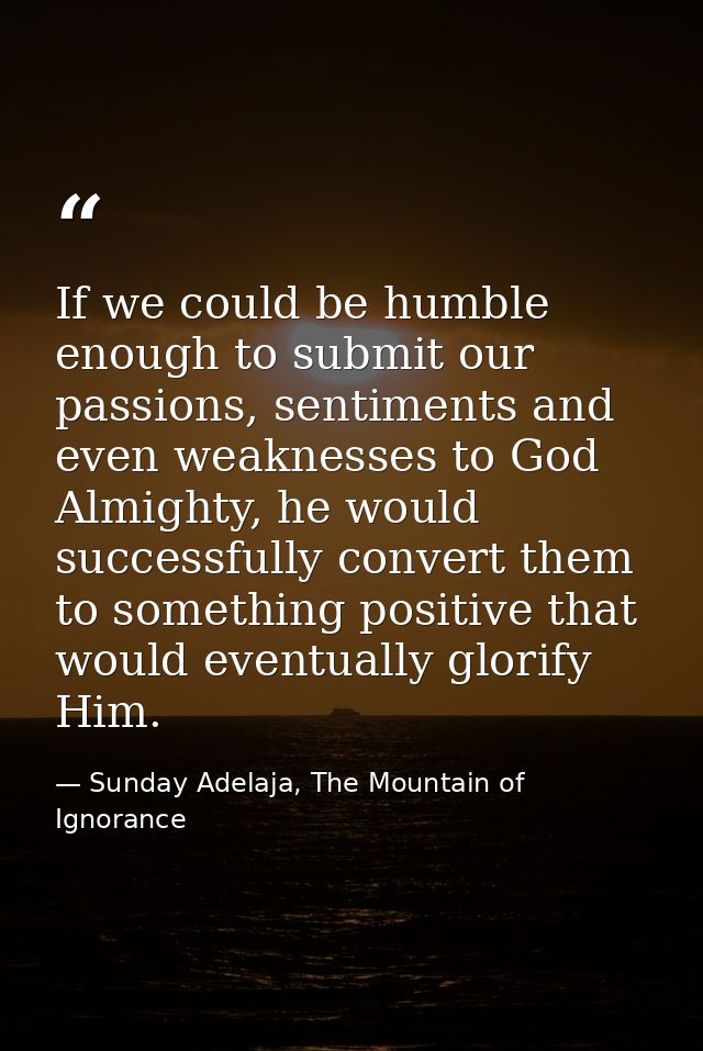 If we could be humble enough to submit our passions, sentiments and even weaknesses to God Almighty, he would successful — Sunday Adelaja, The Mountain of Ignorance