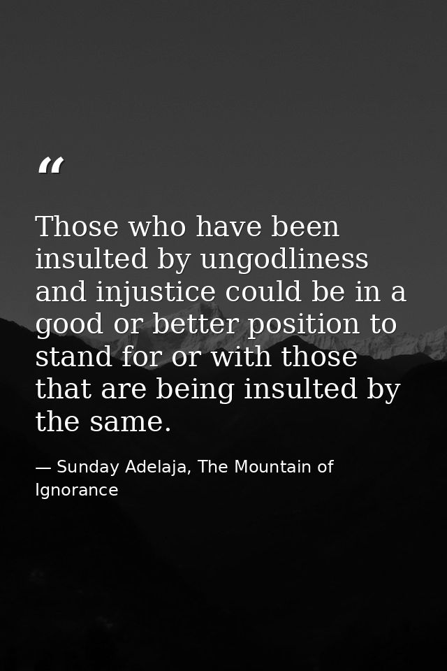 Those who have been insulted by ungodliness and injustice could be in a good or better position to stand for or with tho — Sunday Adelaja, The Mountain of Ignorance