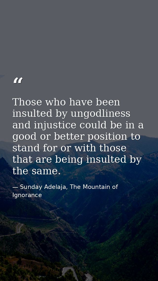 Those who have been insulted by ungodliness and injustice could be in a good or better position to stand for or with tho — Sunday Adelaja, The Mountain of Ignorance