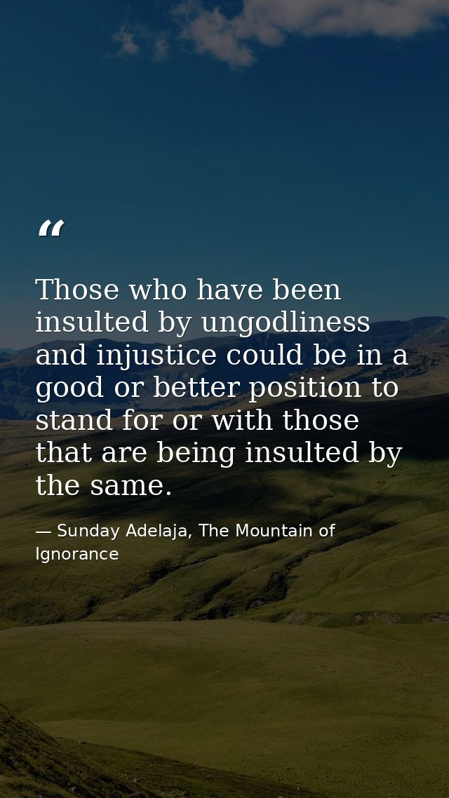 Those who have been insulted by ungodliness and injustice could be in a good or better position to stand for or with tho — Sunday Adelaja, The Mountain of Ignorance