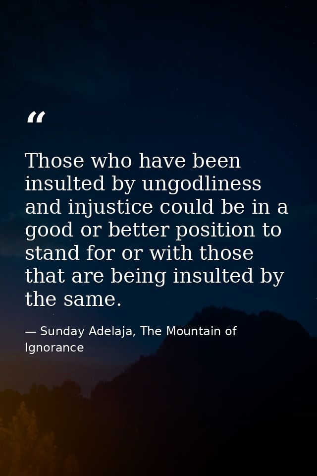 Those who have been insulted by ungodliness and injustice could be in a good or better position to stand for or with tho — Sunday Adelaja, The Mountain of Ignorance