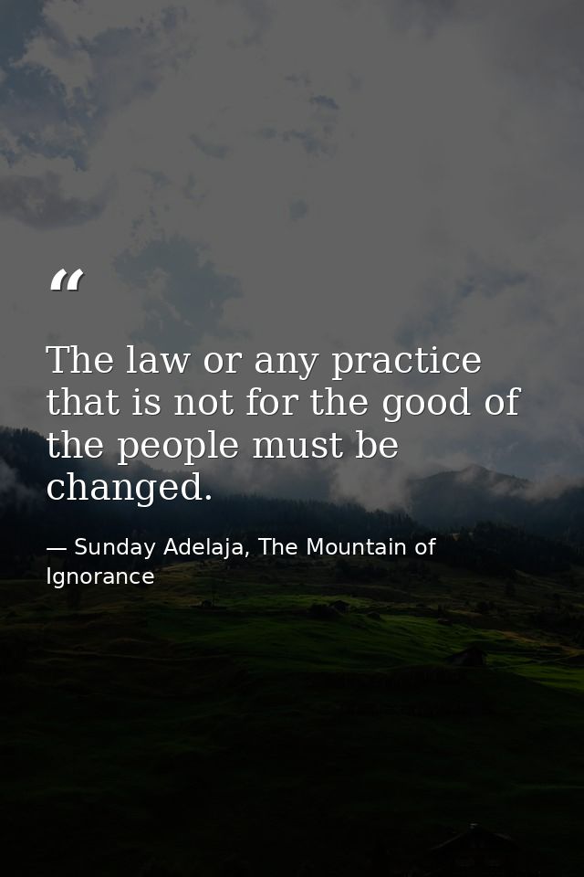 The law or any practice that is not for the good of the people must be changed. — Sunday Adelaja, The Mountain of Ignorance