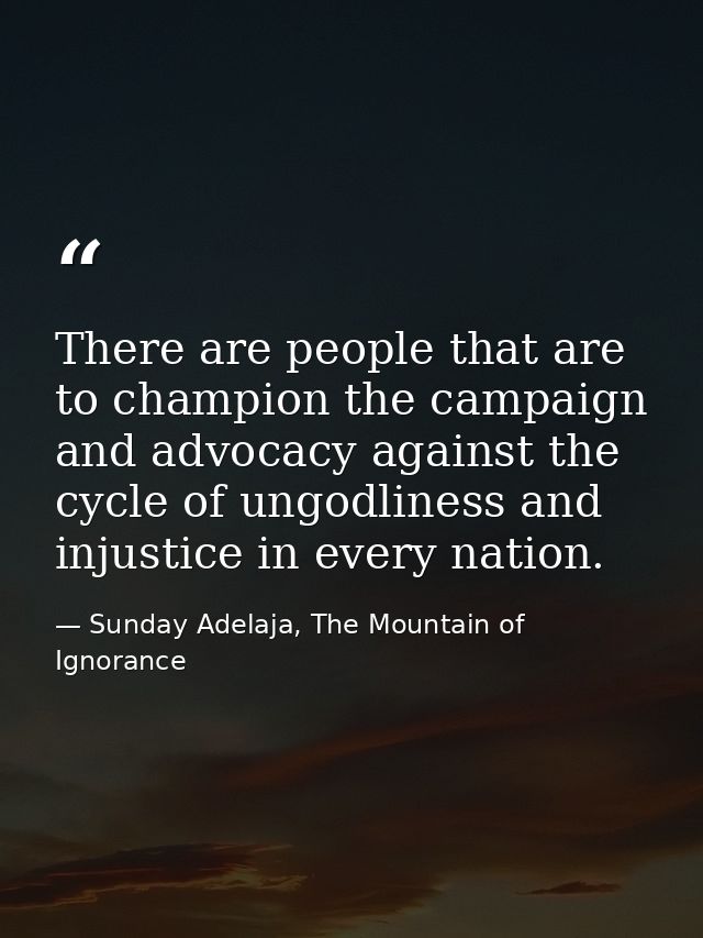 There are people that are to champion the campaign and advocacy against the cycle of ungodliness and injustice in every  — Sunday Adelaja, The Mountain of Ignorance