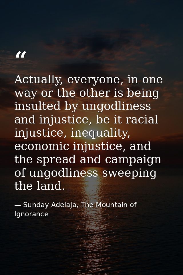 Actually, everyone, in one way or the other is being insulted by ungodliness and injustice, be it racial injustice, ineq — Sunday Adelaja, The Mountain of Ignorance