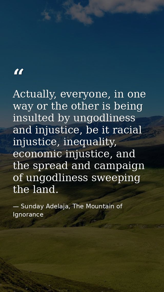 Actually, everyone, in one way or the other is being insulted by ungodliness and injustice, be it racial injustice, ineq — Sunday Adelaja, The Mountain of Ignorance