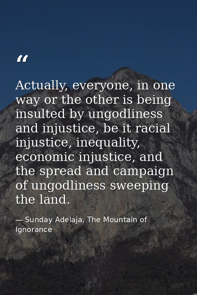 Actually, everyone, in one way or the other is being insulted by ungodliness and injustice, be it racial injustice, ineq — Sunday Adelaja, The Mountain of Ignorance